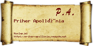 Priher Apollónia névjegykártya